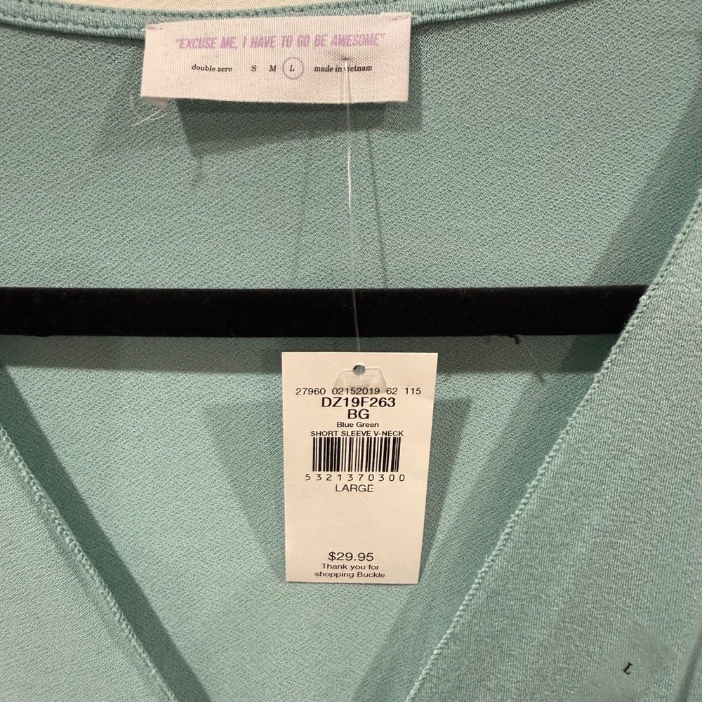 Double Zero mint green  Tencel Rayon Blend Wrap Front V Neck Dolman Sleeve Top L - Picture 3 of 6